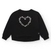 Sweat-shirt pour fille en noir, à manches longues, avec un cœur en appliques.