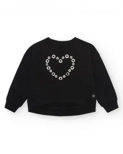 Sweat-shirt pour fille en noir, à manches longues, avec un cœur en appliques.