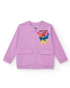 Sweat-shirt pour fille en lilas avec poches avant et fermeture éclair.