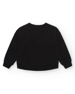 Sweat-shirt pour fille en noir, à manches longues, avec un cœur en appliques.