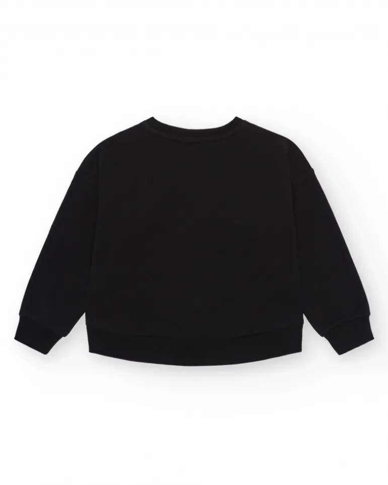 Sweat-shirt pour fille en noir, à manches longues, avec un cœur en appliques.