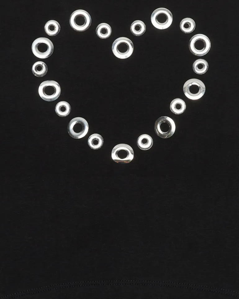 Sweat-shirt pour fille en noir, à manches longues, avec un cœur en appliques.