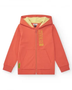 Sweat-shirt pour garçon en rouge avec capuche et fermeture éclair