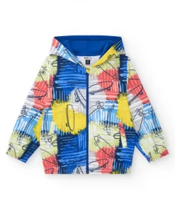 Sweat-shirt pour garçon en bleu avec capuche et fermeture éclair sur le devant.