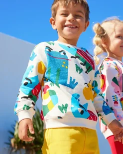 Sweat-shirt pour garçon en beige avec un imprimé multicolore joyeux Happy Garden