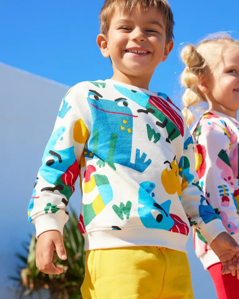 Sweat-shirt pour garçon en beige avec un imprimé multicolore joyeux Happy Garden