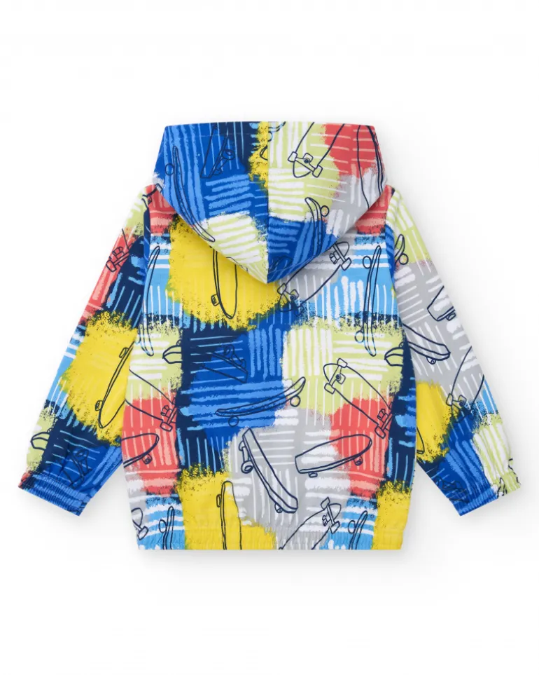 Sweat-shirt pour garçon en bleu avec capuche et fermeture éclair sur le devant.