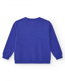 Sweat-shirt pour garçon en bleu avec poignets côtelés et col rond.