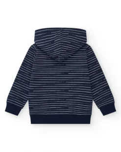 Sweatshirt pour garçon en bleu avec fermeture éclair et poches.