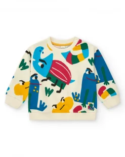 Sweat-shirt pour garçon en beige avec un imprimé multicolore joyeux Happy Garden