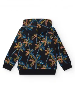Sweat-shirt pour garçon en noir avec capuche et fermeture éclair.