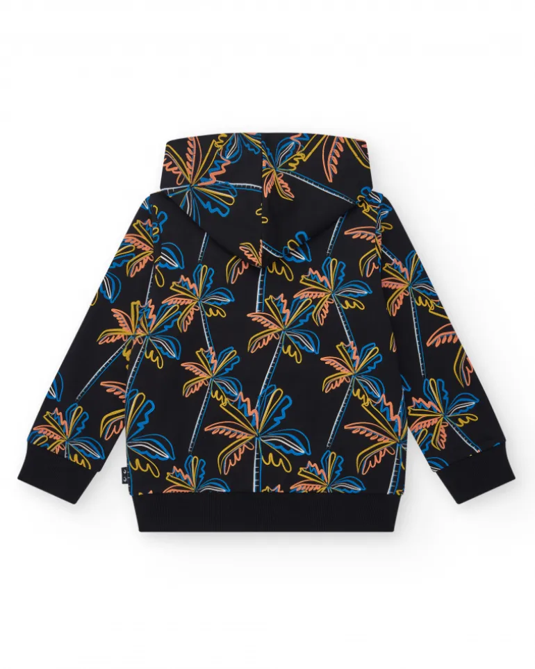 Sweat-shirt pour garçon en noir avec capuche et fermeture éclair.