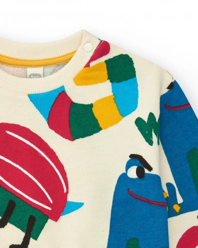 Sweat-shirt pour garçon en beige avec un imprimé multicolore joyeux Happy Garden