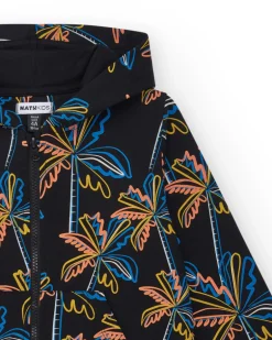 Sweat-shirt pour garçon en noir avec capuche et fermeture éclair.