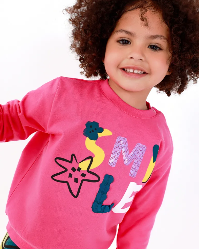 Sweat-shirt rose pour fille avec lettres "Smile"