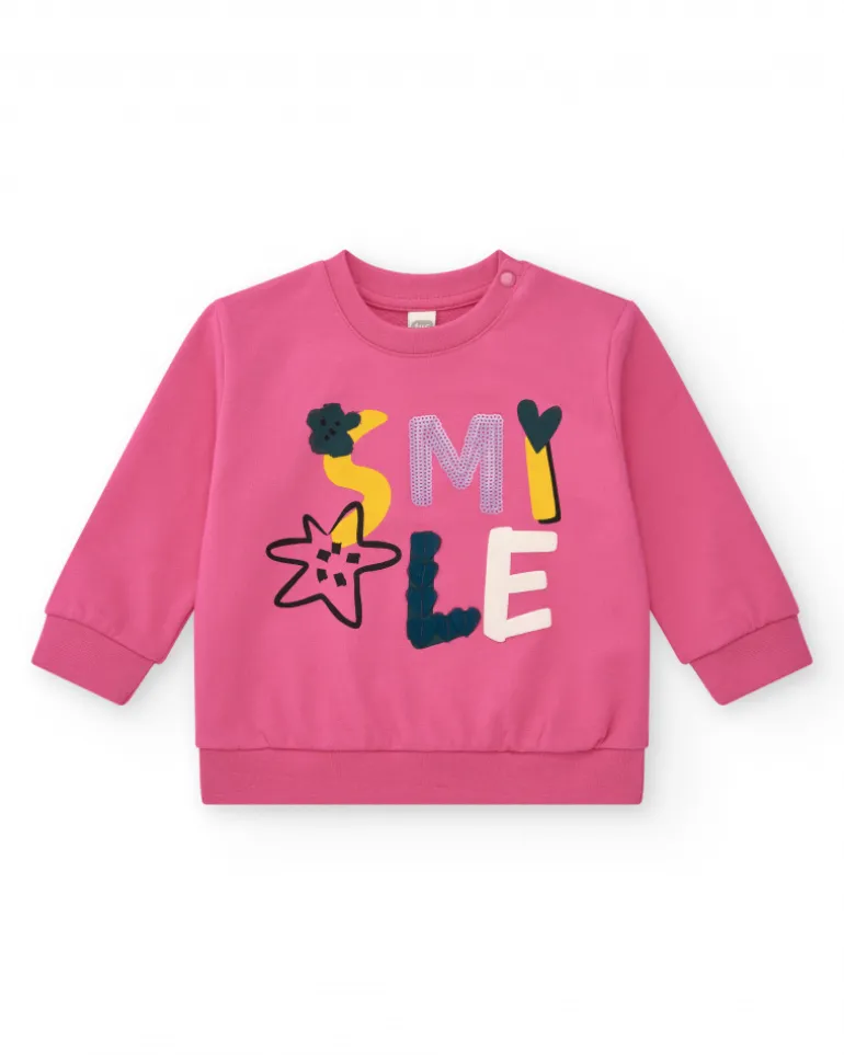 Sweat-shirt rose pour fille avec lettres "Smile"