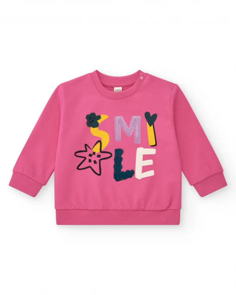 Sweat-shirt rose pour fille avec lettres "Smile"