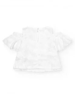 Top pour fille en blanc avec manches larges et épaules dénudées.