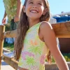 Top pour fille en jaune avec bretelles et perles colorées.