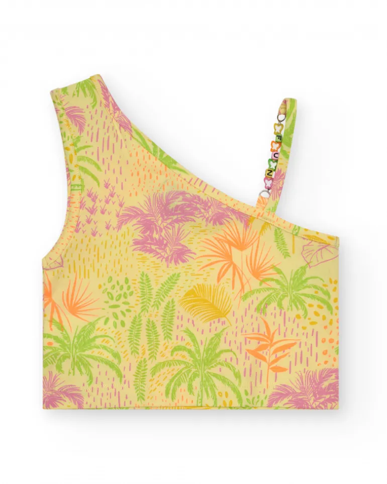 Top pour fille en jaune avec bretelles et perles colorées.