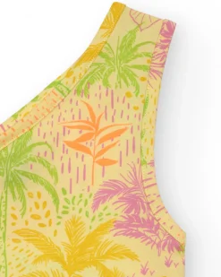 Top pour fille en jaune avec bretelles et perles colorées.