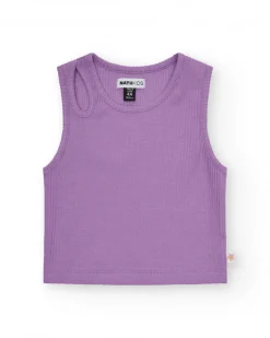 Top pour fille en lilas, sans manches et col rond.