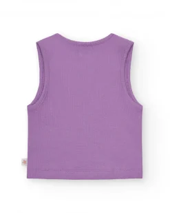 Top pour fille en lilas, sans manches et col rond.