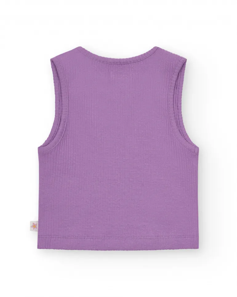 Top pour fille en lilas, sans manches et col rond.