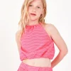 Top pour fille en rose avec bretelles et taille élastique.