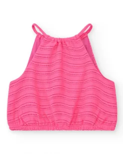Top pour fille en rose avec bretelles et taille élastique.