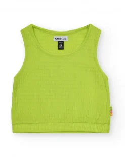 Top sans manches pour fille en vert avec tissu texturé.