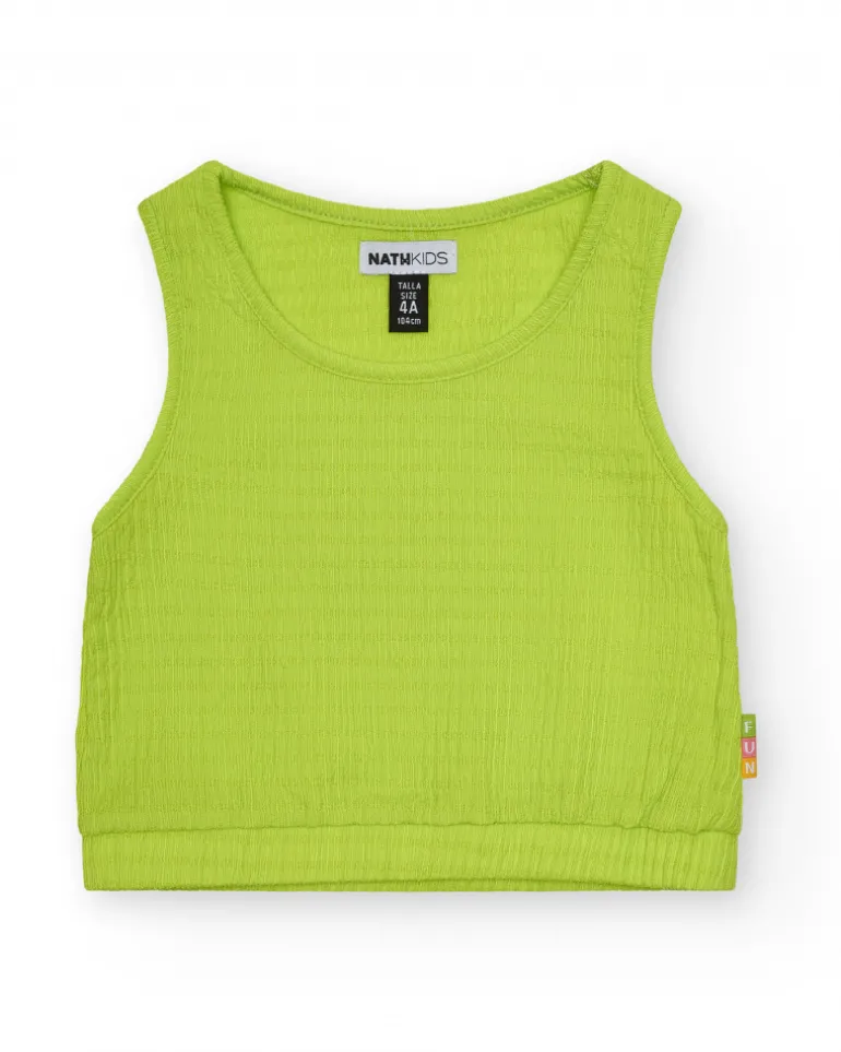 Top sans manches pour fille en vert avec tissu texturé.