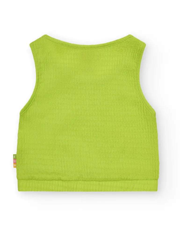 Top sans manches pour fille en vert avec tissu texturé.