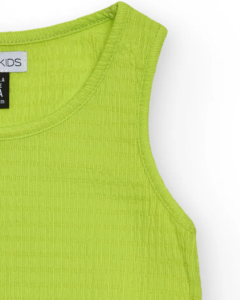Top sans manches pour fille en vert avec tissu texturé.