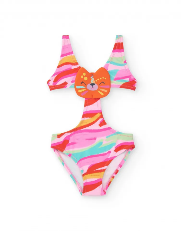 Trikini multicolore pour fille avec visage d’animal décoratif