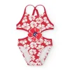 Trikini rouge pour fille avec imprimé floral et détails