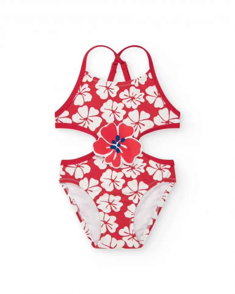Trikini rouge pour fille avec imprimé floral et détails