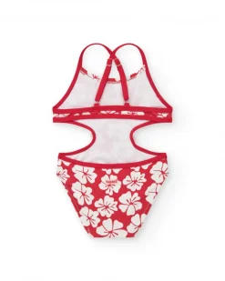 Trikini rouge pour fille avec imprimé floral et détails