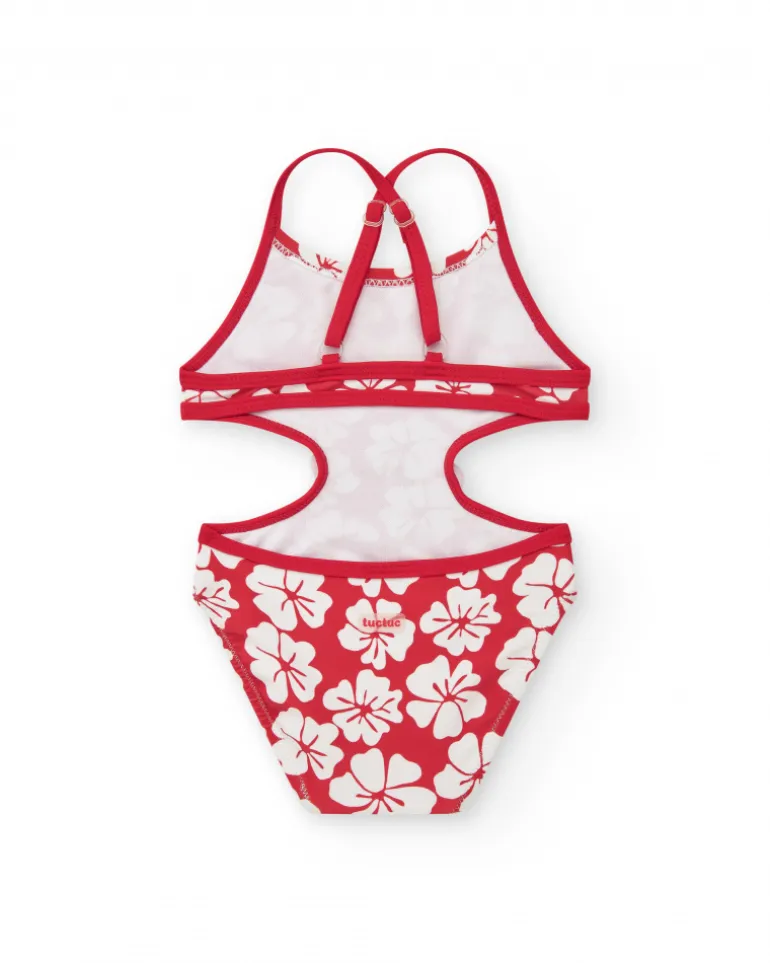 Trikini rouge pour fille avec imprimé floral et détails