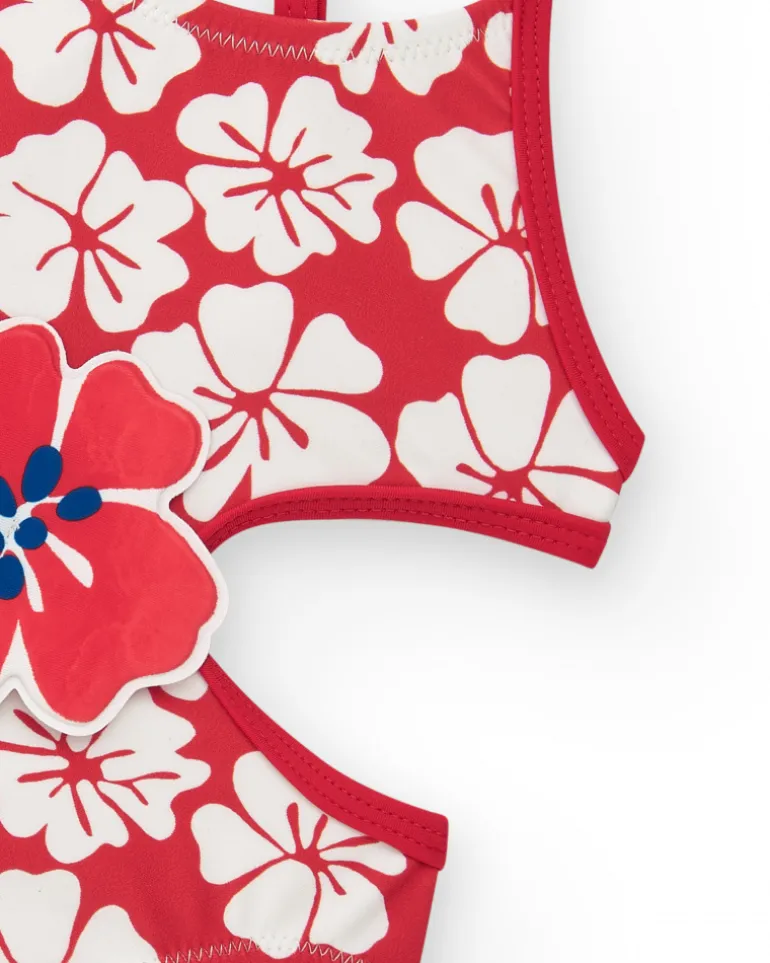 Trikini rouge pour fille avec imprimé floral et détails