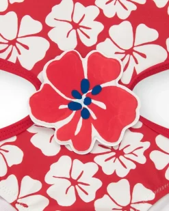 Trikini rouge pour fille avec imprimé floral et détails