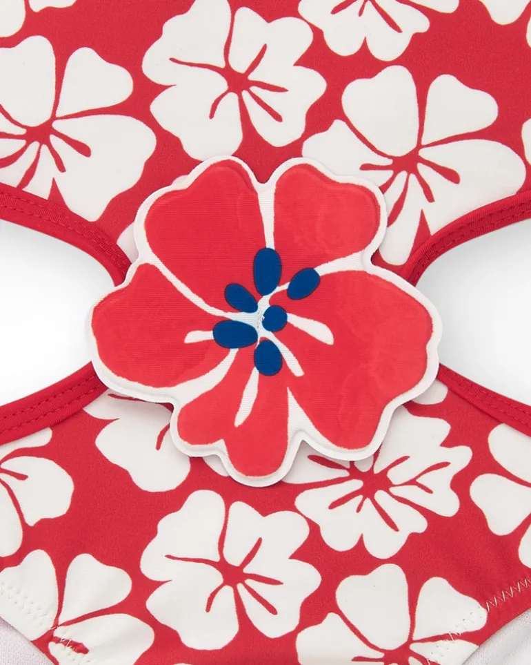 Trikini rouge pour fille avec imprimé floral et détails
