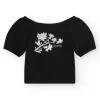 T-shirt à manches courtes pour fille en noir avec manches bouffantes.