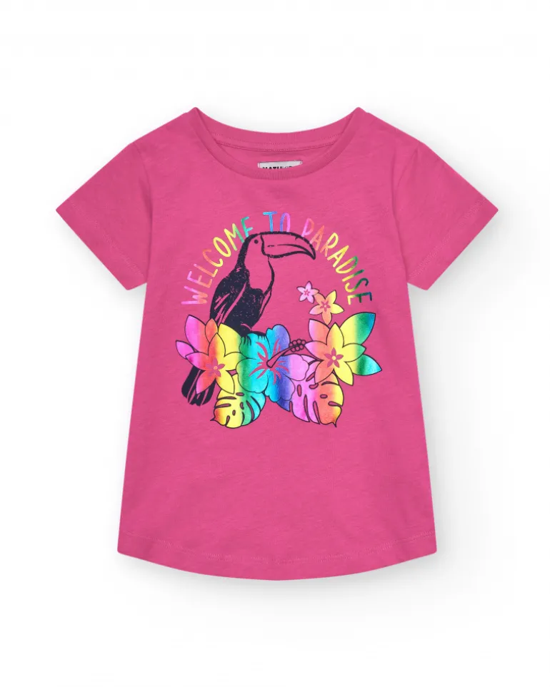 T-shirt à manches courtes pour fille en rose avec imprimé frontal.