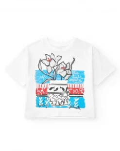 T-shirt à manches courtes pour fille en blanc avec imprimé floral.
