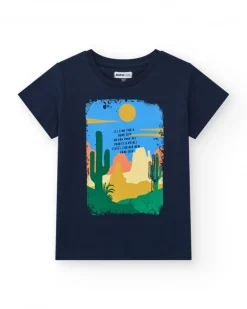 T-shirt à manches courtes pour garçon en noir avec imprimé frontal.