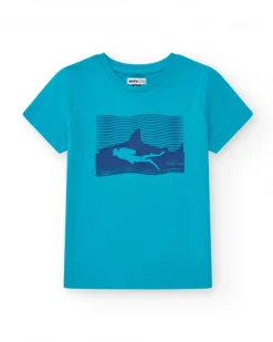T-shirt à manches courtes pour garçon en vert avec design frontal