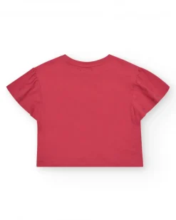 T-shirt à manches courtes pour fille en rouge avec imprimé frontal.