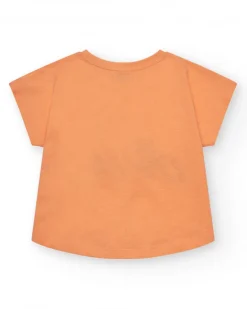 T-shirt à manches courtes pour fille en orange avec imprimé frontal.