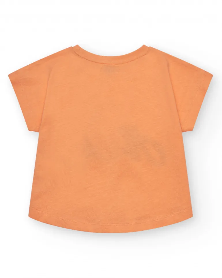 T-shirt à manches courtes pour fille en orange avec imprimé frontal.
